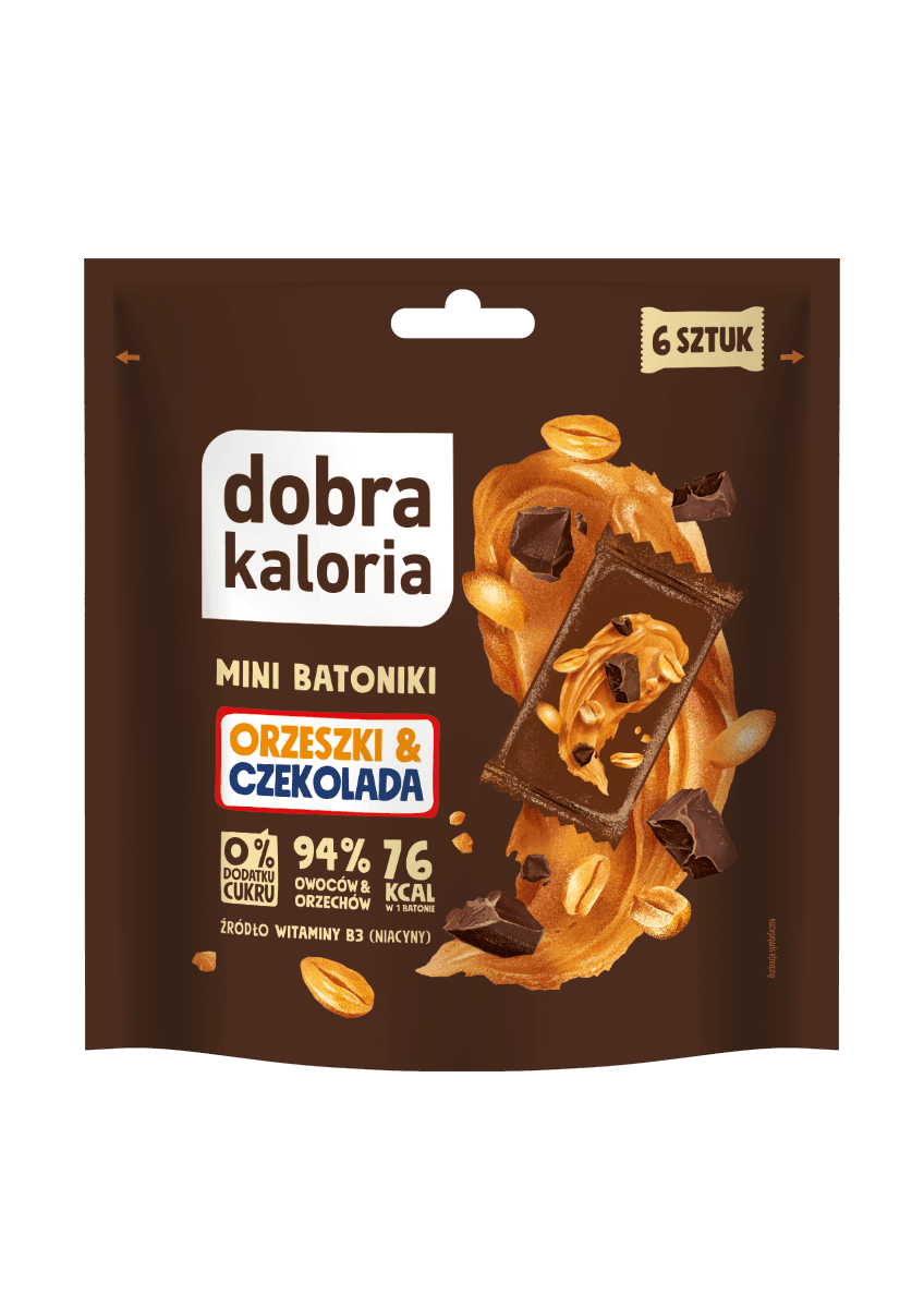 BATONIKI MINI ORZESZKI & CZEKOLADA BEZ DODATKU CUKRU (6 x 18 g) 108 g - DOBRA KALORIA