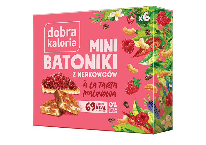 BATONIKI MINI Z NERKOWC&Oacute;W A'LA TARTA MALINOWA (6 x 17 g) 102 g - DOBRA KALORIA