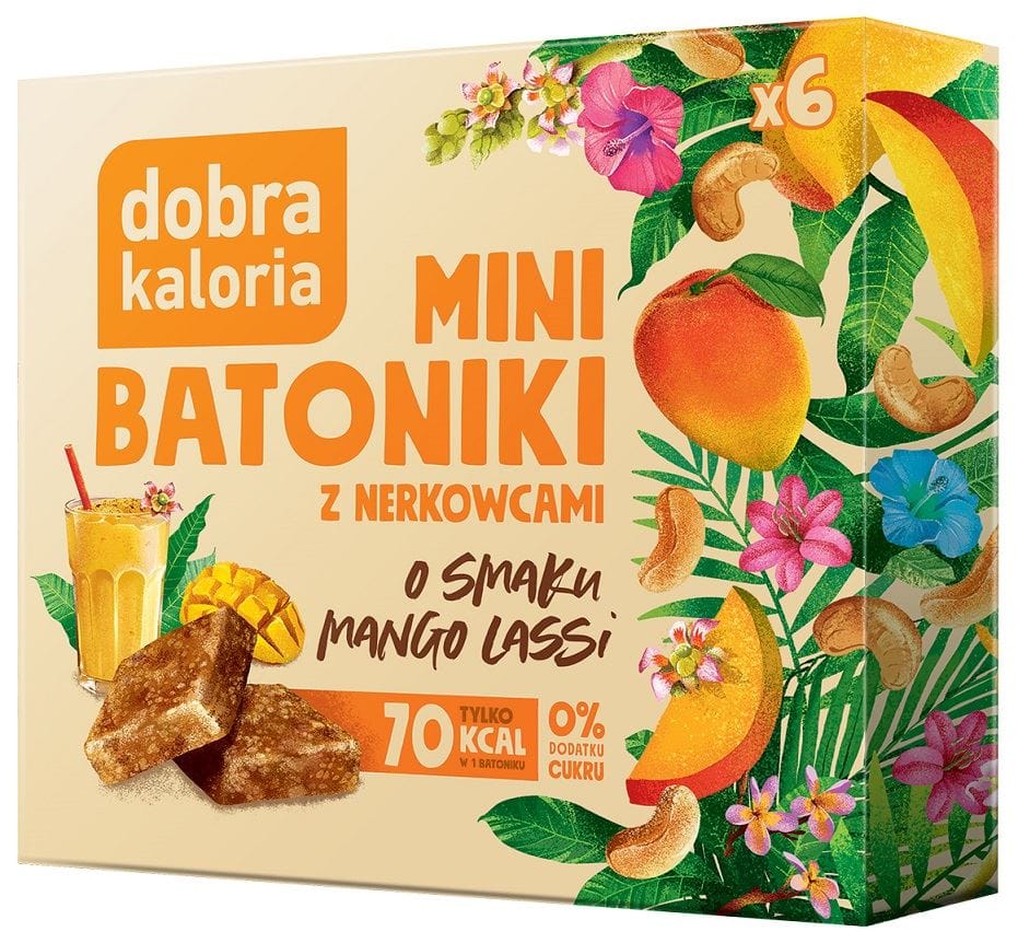 BATONIKI MINI Z NERKOWC&Oacute;W O SMAKU MANGO LASSI BEZ DODATKU CUKRU (6 x 17 g) 102 g - DOBRA KALORIA