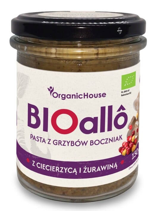 BIOALLO - PASTA Z GRZYBÓW BOCZNIAK Z CIECIERZYCĄ I ŻURAWINĄ BEZGLUTENOWA BIO 180 g - ORGANICHOUSE