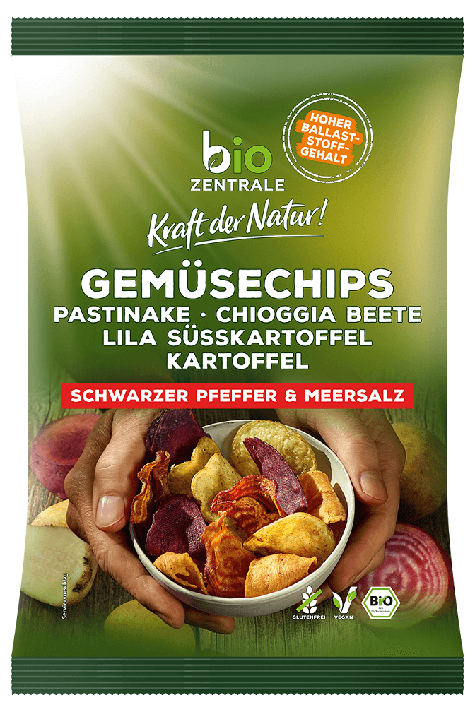 CHIPSY WARZYWNE Z PIEPRZEM CZARNYM I SOLĄ MORSKĄ BEZGLUTENOWE BIO 80 g - BIO ZENTRALE