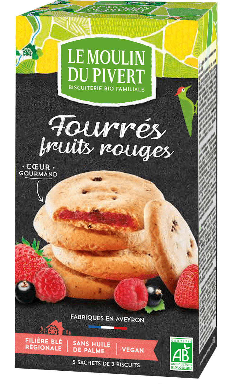 CIASTKA Z NADZIENIEM Z CZERWONYCH OWOC&Oacute;W BIO 175 g - LE MOULIN DU PIVERT