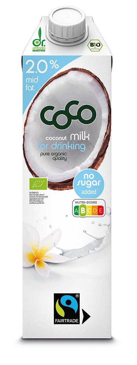 COCONUT MILK - NAP&Oacute;J KOKOSOWY DO PICIA 2 % TŁUSZCZU BEZ DODATKU CUKR&Oacute;W FAIR TRADE BIO 1 L - COCO (DR MARTINS)