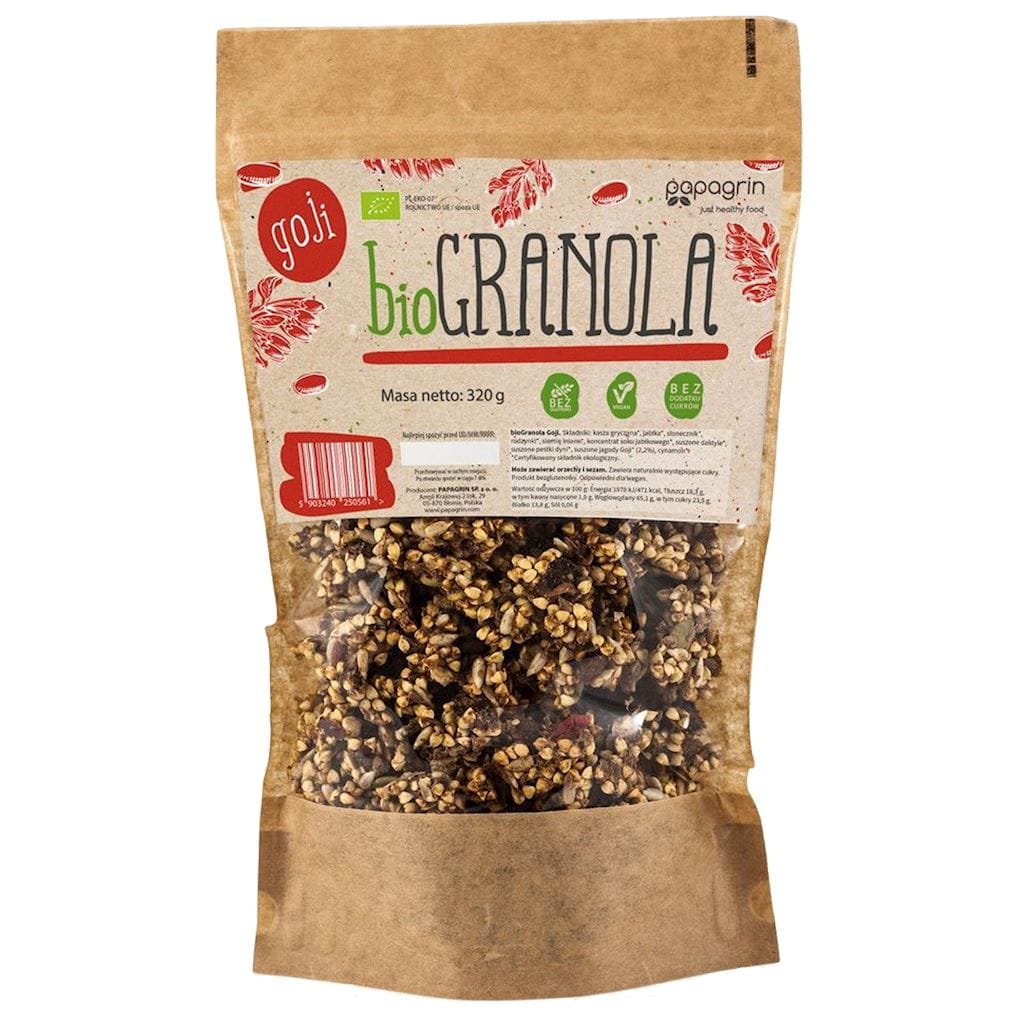 GRANOLA Z GOJI BEZ DODATKU CUKR&Oacute;W BEZGLUTENOWA BIO 320 g - PAPAGRIN