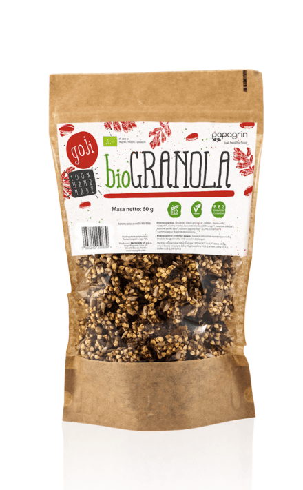 GRANOLA Z GOJI BEZ DODATKU CUKRÓW BEZGLUTENOWA BIO 60 g - PAPAGRIN