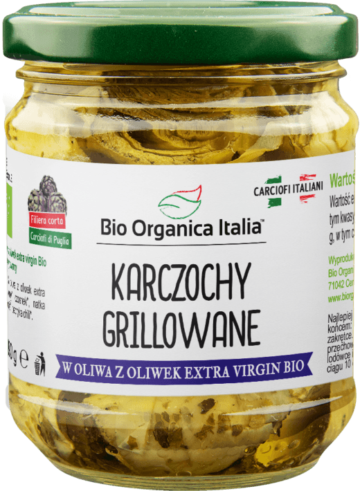 KARCZOCHY GRILLOWANE Z OLIWĄ Z OLIWEK EXTRA VIRGIN BIO 190 g (SŁOIK) - BIO ORGANICA ITALIA