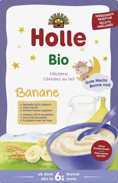 KASZKA PEŁNOZIARNISTA MLECZNO - BANANOWA BEZ DODATKU CUKR&Oacute;W OD 6 MIESIĄCA BIO 250 g - HOLLE