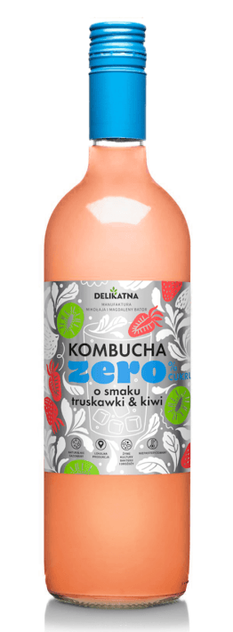 KOMBUCHA O SMAKU TRUSKAWKI I KIWI ZERO % CUKRU 700 ml - DELIKATNA (ZAKWASOWNIA)