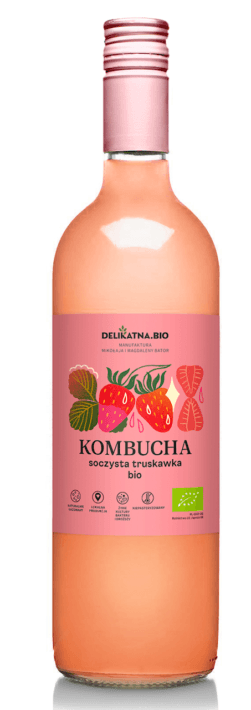 KOMBUCHA SOCZYSTA TRUSKAWKA BIO 750 ml - DELIKATNA (ZAKWASOWNIA)