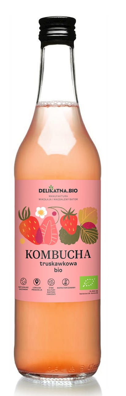KOMBUCHA TRUSKAWKOWA BIO 500 ml - DELIKATNA (ZAKWASOWNIA)