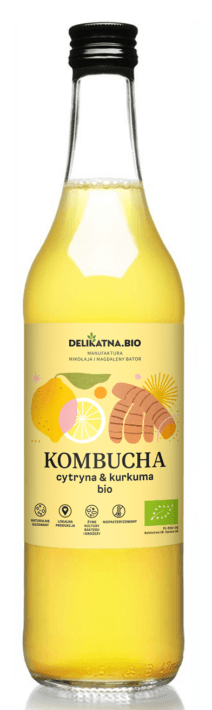 KOMBUCHA Z KURKUMĄ I CYTRYNĄ BIO 500 ml - DELIKATNA (ZAKWASOWNIA)