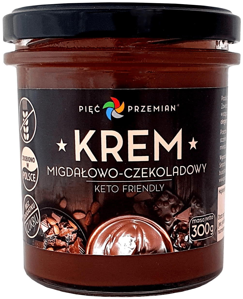 KREM MIGDAŁOWO - CZEKOLADOWY BEZ DODATKU CUKR&Oacute;W BEZGLUTENOWY KETO 300 g - PIĘĆ PRZEMIAN