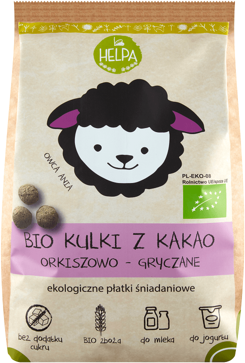 KULKI ORKISZOWO - GRYCZANE Z KAKAO BEZ DODATKU CUKR&Oacute;W BIO 160 g - HELPA