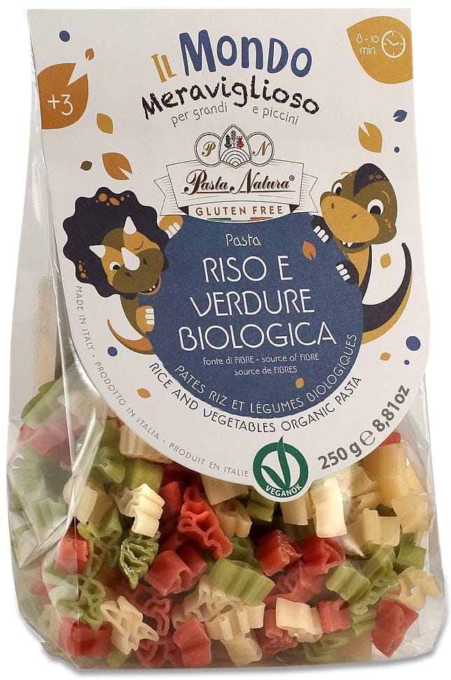 MAKARON (RYŻOWY TR&Oacute;JKOLOROWY) DLA DZIECI DINOZAURY BEZGLUTENOWY BIO 250 g - PASTA NATURA