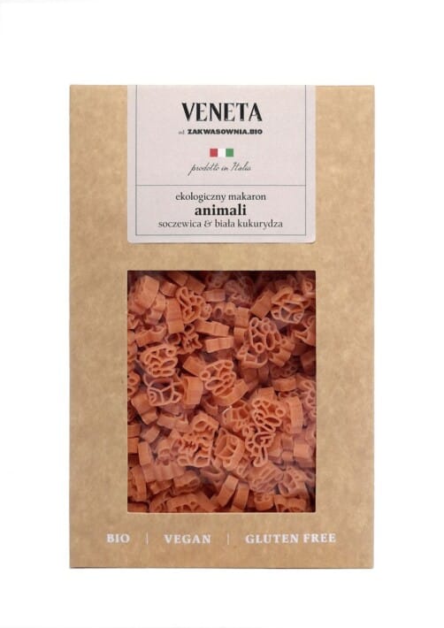 MAKARON (Z SOCZEWICY CZERWONEJ I KUKURYDZY BIAŁEJ) DLA DZIECI ZWIERZĘTA BEZGLUTENOWY BIO 250 g - VENETA