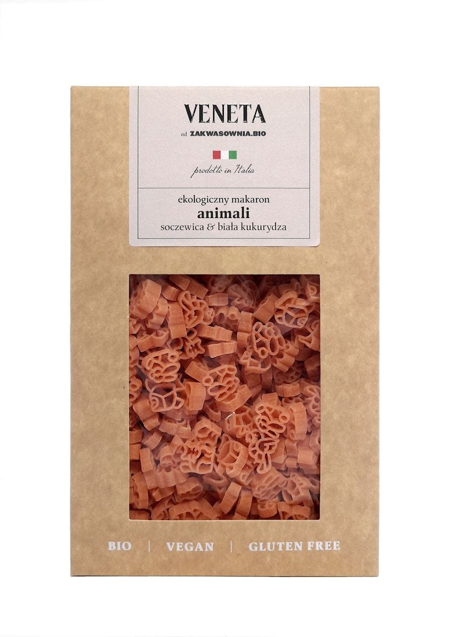 MAKARON (Z SOCZEWICY CZERWONEJ I KUKURYDZY BIAŁEJ) DLA DZIECI ZWIERZĘTA BEZGLUTENOWY BIO 250 g - VENETA