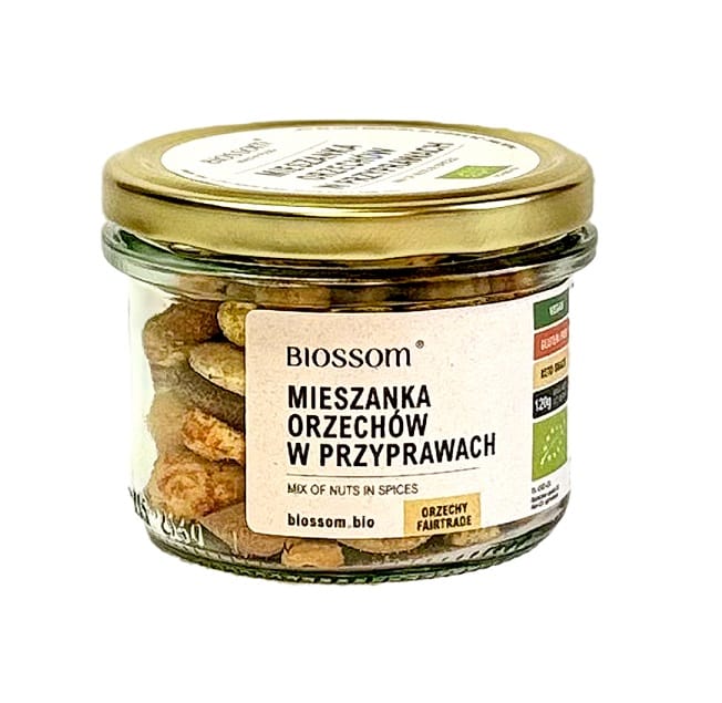 MIESZANKA ORZECH&Oacute;W W PRZYPRAWACH BEZGLUTENOWA BIO 120 g - BIOSSOM
