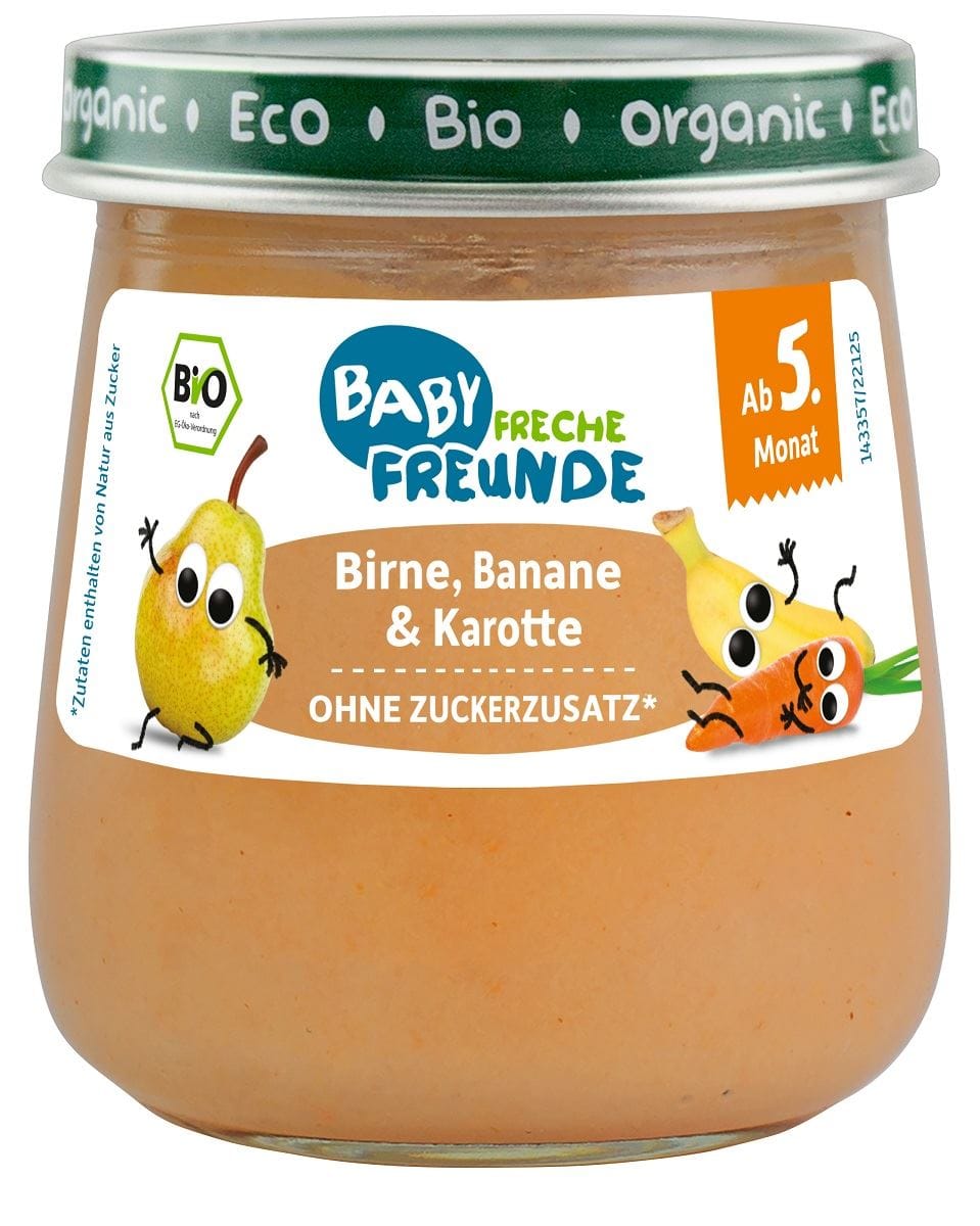 MUS GRUSZKA - BANAN - MARCHEW BEZ DODATKU CUKR&Oacute;W BEZGLUTENOWY OD 5 MIESIĄCA BIO 120 g - FRECHE FREUNDE