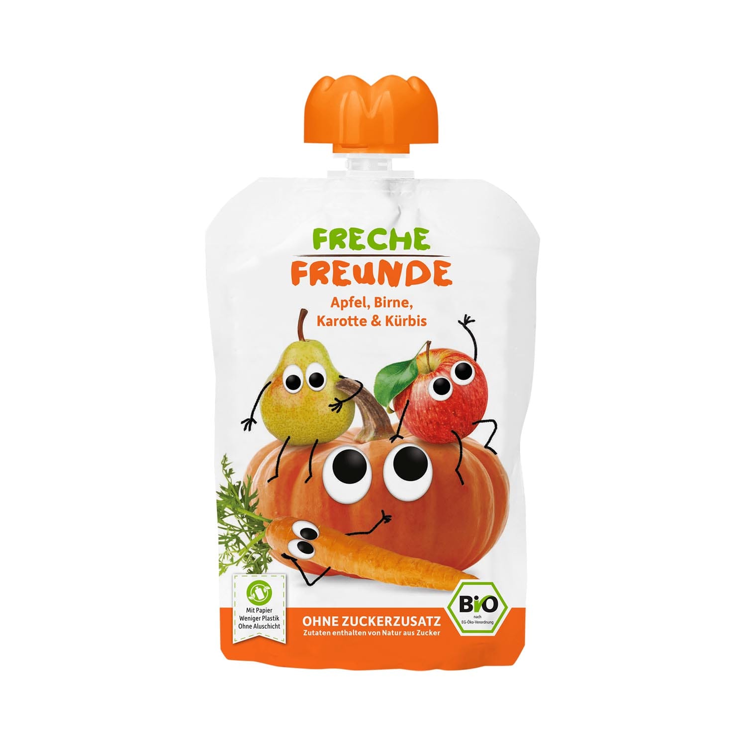 MUS JABŁKO - GRUSZKA - MARCHEW - DYNIA BEZ DODATKU CUKR&Oacute;W BEZGLUTENOWY OD 6 MIESIĄCA BIO 100 g - FRECHE FREUNDE
