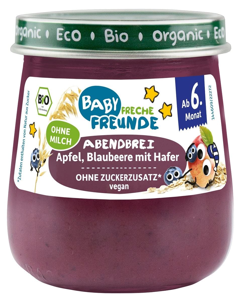 MUS JABŁKO - JAGODA - OWIES BEZ DODATKU CUKR&Oacute;W OD 6 MIESIĄCA BIO 120 g - FRECHE FREUNDE