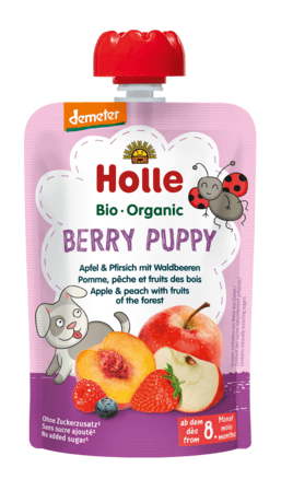 MUS W TUBCE JAGODOWY PIESEK (JABŁKO - BRZOSKWINIA - OWOCE LEŚNE) BEZ DODATKU CUKR&Oacute;W OD 8 MIESIĄCA DEMETER BIO 100 g - HOLLE