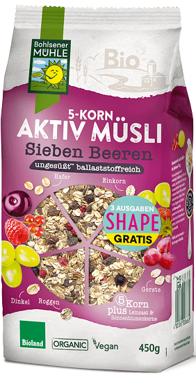 MUSLI 5 ZBOŻ Z OWOCAMI JAGODOWYMI BEZ DODATKU CUKR&Oacute;W BIO 450 g - BOHLSENER MUEHLE