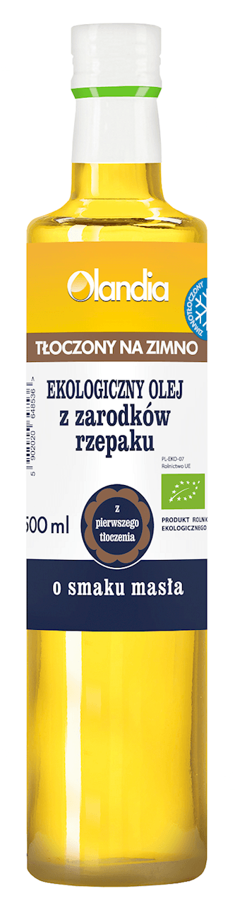 OLEJ Z ZARODK&Oacute;W RZEPAKU O SMAKU MASŁA TŁOCZONY NA ZIMNO BIO 500 ml - OLANDIA
