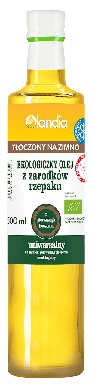 OLEJ Z ZARODK&Oacute;W RZEPAKU UNIWERSALNY TŁOCZONY NA ZIMNO BIO 500 ml - OLANDIA