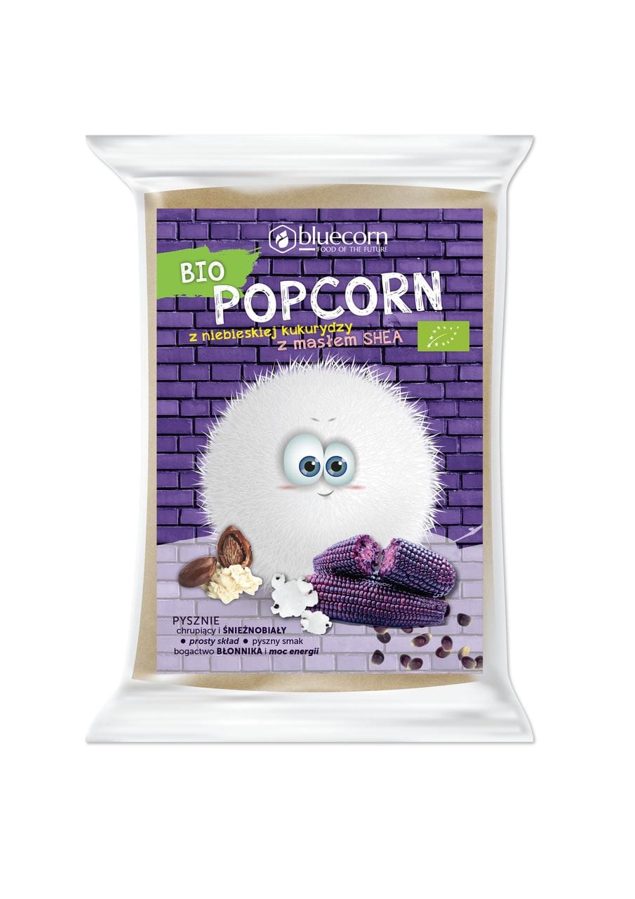 POPCORN Z NIEBIESKIEJ KUKURYDZY Z SHEA I SOLĄ DO PRZYGOTOWANIA W MIKROFAL&Oacute;WCE BEZGLUTENOWY BIO 100 g - BLUECORN