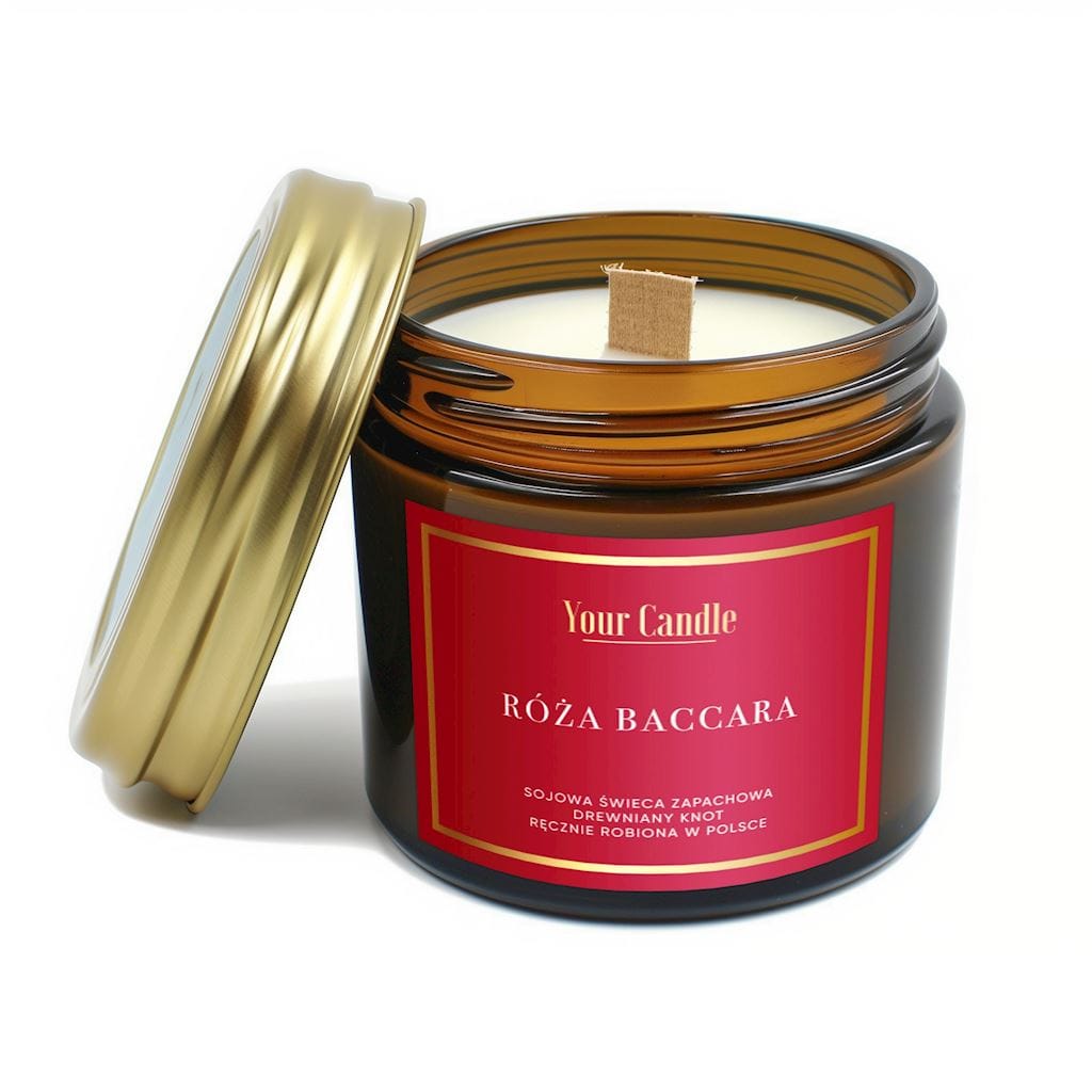 ŚWIECA SOJOWA ZAPACHOWA Z DREWNIANYM KNOTEM R&Oacute;ŻA BACCARA 120 ml - YOUR CANDLE