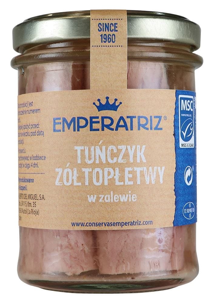TUŃCZYK Ż&Oacute;ŁTOPŁETWY FILETY MSC W SOSIE WŁASNYM 200 g (140 g) (SŁOIK) - EMPERATRIZ