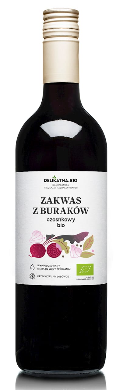 ZAKWAS Z BURAK&Oacute;W CZOSNKOWY BIO 700 ml - DELIKATNA (ZAKWASOWNIA)