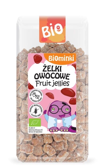 ŻELKI OWOCOWE BEZ DODATKU CUKRÓW BEZGLUTENOWE BIO 400 g - BIOMINKI